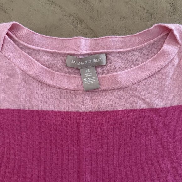 Banana Republic XS Color Block Sweater Pink Red Orange Stripe Merino Wool Blend - Picture 9 of 9